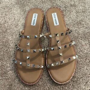 Steve Madden Averill Sandals Size 10 Color Tan Silver